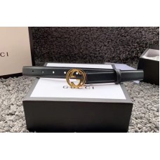 Women&# Gucci 370717 25mm Leather belt with Interlocking Gold G buckle in Black Leather