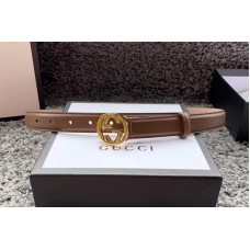 Women&# Gucci 370717 25mm Leather belt with Interlocking Gold G buckle in Caramel Leather