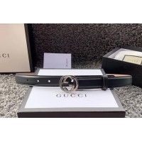 Women&# Gucci 370717 25mm Leather belt with Interlocking Silver G buckle in Black Leather Women&# Gucci 370717 25mm Leather belt with Interlocking Silver G buckle in Black Leather