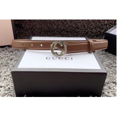 Women&# Gucci 370717 25mm Leather belt with Interlocking Silver G buckle in Caramel Leather