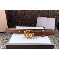 Women&# Gucci 370717 25mm Leather belt with Gold Double G buckle in Caramel Leather