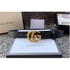 Gucci 30mm Leather belt with Gold Double G buckle in Black Leather
