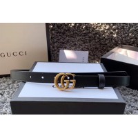 Women&# Gucci 409417 20mm Leather belt with Gold Double G buckle in Black Leather Women&# Gucci 409417 20mm Leather belt with Gold Double G buckle in Black Leather