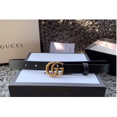 Women&# Gucci 409417 20mm Leather belt with Gold Double G buckle in Black Leather
