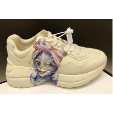 Women and Men Gucci Rhyton leather sneaker with Cat in White Leather Women and Men Gucci Rhyton leather sneaker with Cat in White Leather