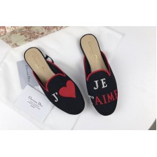 Women&# Dior Baby-D Black Embroidered slippers and Shoes with je t’aime Embroidered Women&# Dior Baby-D Black Embroidered slippers and Shoes with je t’aime Embroidered