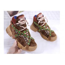 Men/Women&# Gucci Flashtrek sneaker with removable crystals Brown Suede